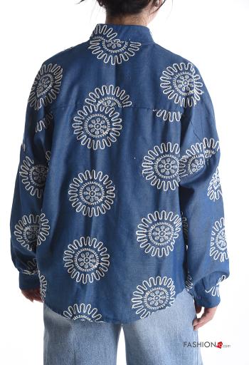 Camicia in Cotone maniche lunghe Fantasia ricamata con bottoni - ph 2