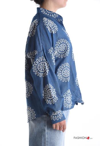 Camicia in Cotone maniche lunghe Fantasia ricamata con bottoni - ph 3