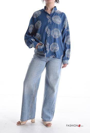 Camicia in Cotone maniche lunghe Fantasia ricamata con bottoni - ph 5
