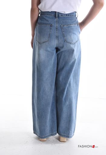 Jeans in Cotone wide leg con tasche con bottoni con zip - ph 2