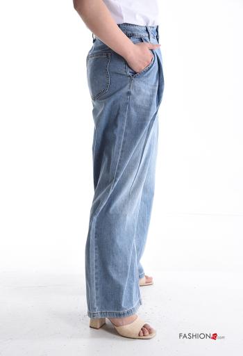 Jeans in Cotone wide leg con tasche con bottoni con zip - ph 3