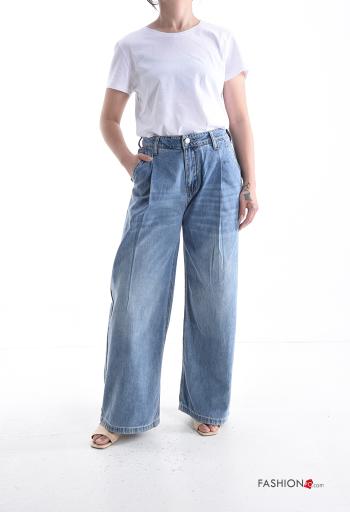 Jeans in Cotone wide leg con tasche con bottoni con zip - ph 5