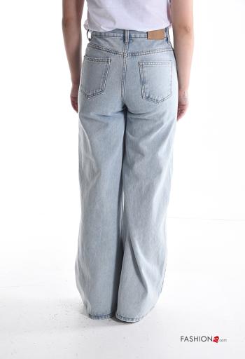 Jeans in Cotone pizzo lungo strappati wide leg denim con tasche con bottoni con zip - ph 2