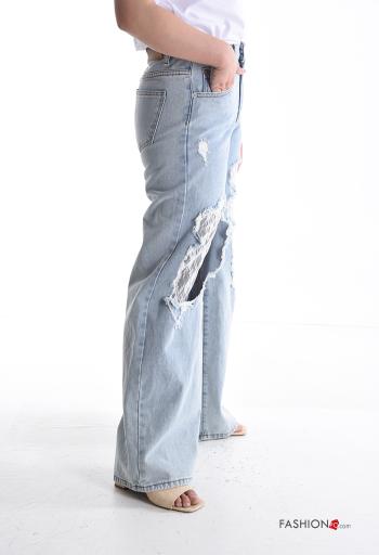 Jeans in Cotone pizzo lungo strappati wide leg denim con tasche con bottoni con zip - ph 3