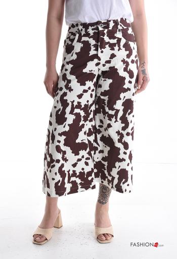 Pantalone in Cotone wide leg Fantasia animalier con tasche con bottoni con zip - ph 1