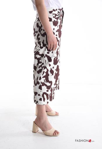 Pantalone in Cotone wide leg Fantasia animalier con tasche con bottoni con zip - ph 3