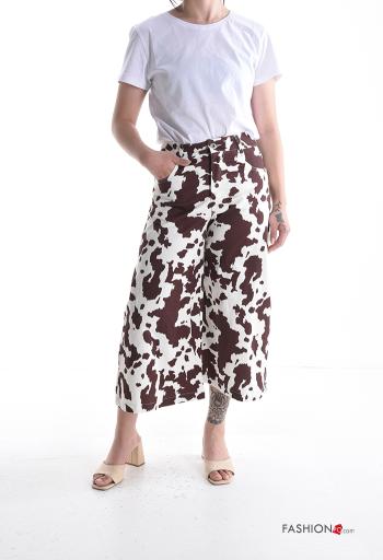 Pantalone in Cotone wide leg Fantasia animalier con tasche con bottoni con zip - ph 5