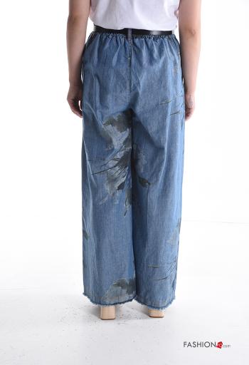 Floral wide leg Cotton Trousers with belt with elastic with pockets - ph 2