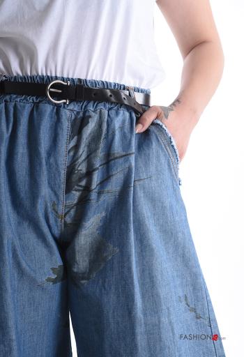 Floral wide leg Cotton Trousers with belt with elastic with pockets - ph 4