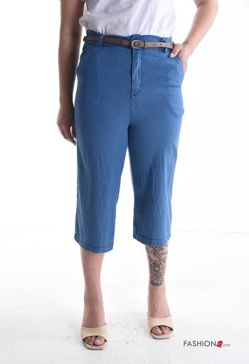 Cotton Cropped Trousers with belt with buttons with zip with pockets - ph 1