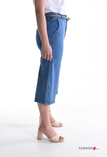 Cotton Cropped Trousers with belt with buttons with zip with pockets - ph 3