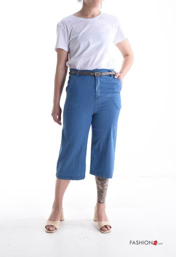 Cotton Cropped Trousers with belt with buttons with zip with pockets - ph 5