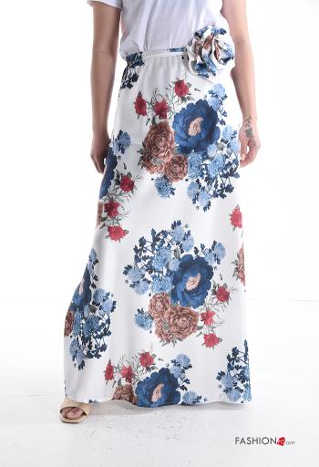 Gonna lungo Fantasia floreale con cintura in stoffa con elastico - ph 1