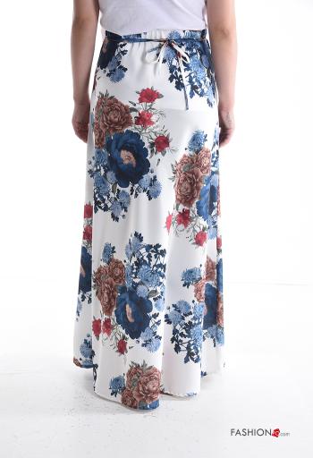 Gonna lungo Fantasia floreale con cintura in stoffa con elastico - ph 2