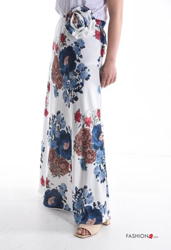 Gonna lungo Fantasia floreale con cintura in stoffa con elastico - ph 3