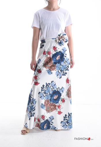 Gonna lungo Fantasia floreale con cintura in stoffa con elastico - ph 5