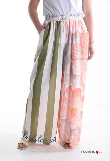 Pantalone in Lino wide leg con tasche con elastico