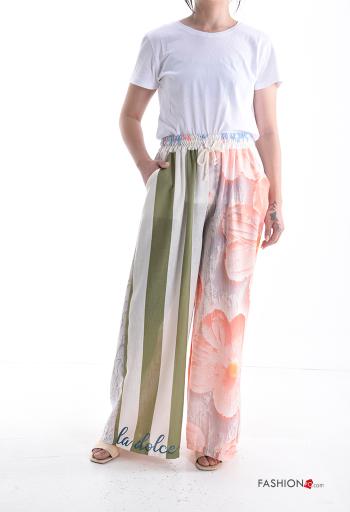 Pantalone in Lino wide leg con tasche con elastico - ph 5