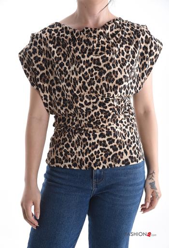 Animal print short sleeve Blouse with rhinestones - ph 1