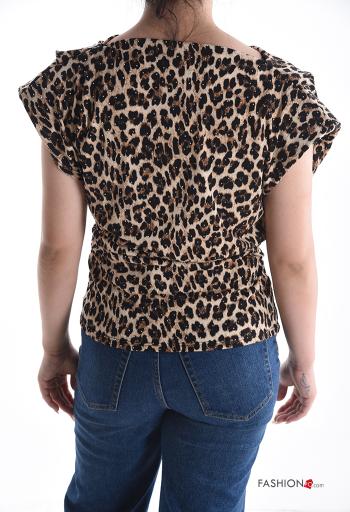 Animal print short sleeve Blouse with rhinestones - ph 2
