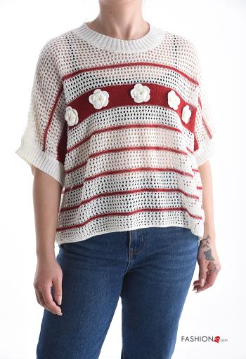 Maglione in Cotone a rete maniche corte girocollo Fantasia ricamata - ph 1