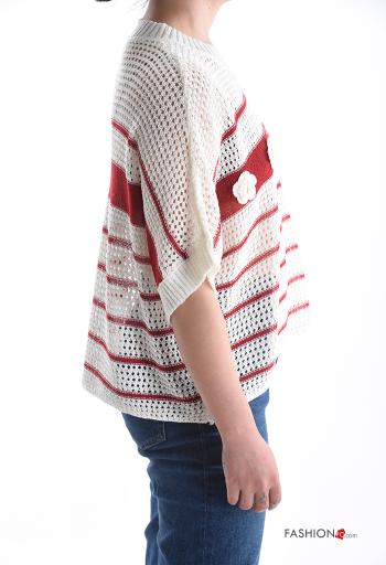 Maglione in Cotone a rete maniche corte girocollo Fantasia ricamata - ph 3