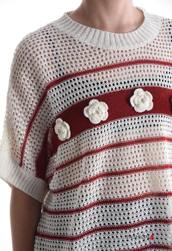 Maglione in Cotone a rete maniche corte girocollo Fantasia ricamata - ph 4