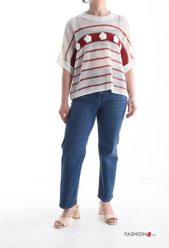 Maglione in Cotone a rete maniche corte girocollo Fantasia ricamata - ph 5