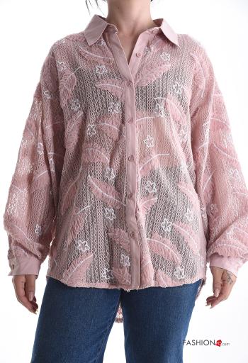 Camicia maniche lunghe con colletto Fantasia ricamata con paillettes con bottoni