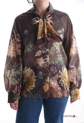 Camicia maniche lunghe Fantasia floreale con bottoni con fiocco