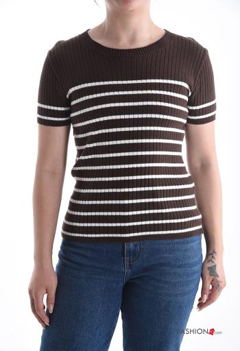 T-shirt in Cotone maniche corte costine girocollo Fantasia righe