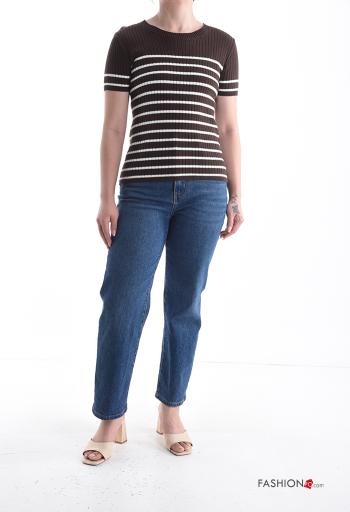 T-shirt in Cotone maniche corte costine girocollo Fantasia righe - ph 5