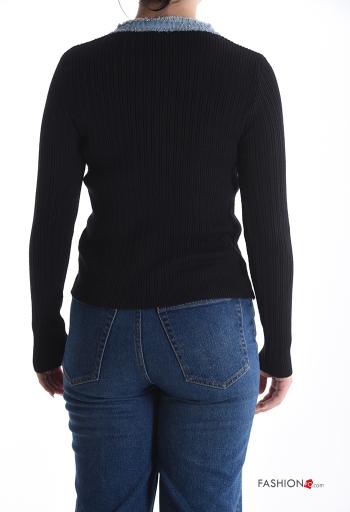 Maglietta a manica lunga in Cotone girocollo denim costine con bottoni - ph 2