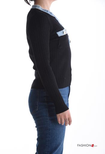 Maglietta a manica lunga in Cotone girocollo denim costine con bottoni - ph 3