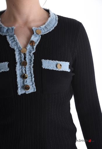 Maglietta a manica lunga in Cotone girocollo denim costine con bottoni - ph 4
