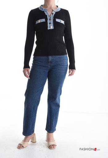 Maglietta a manica lunga in Cotone girocollo denim costine con bottoni - ph 5