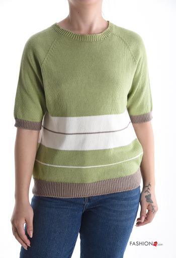 Maglione in Cotone maniche corte girocollo Fantasia righe