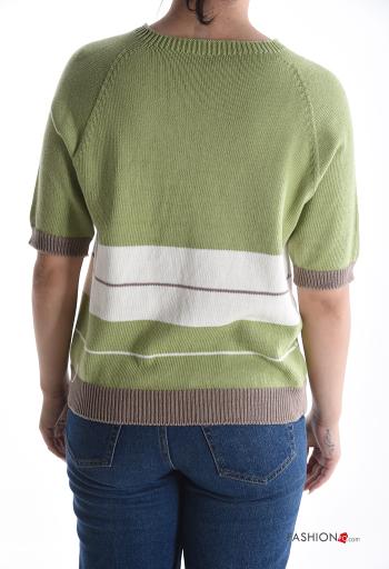 Maglione in Cotone maniche corte girocollo Fantasia righe - ph 2