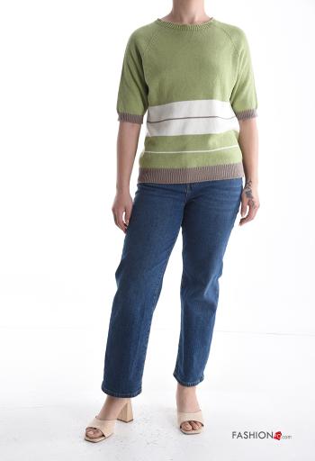 Maglione in Cotone maniche corte girocollo Fantasia righe - ph 5