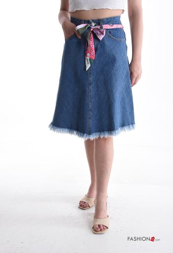Gonna in Cotone al ginocchio denim vita alta con cintura con tasche