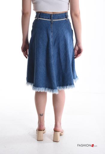 Gonna in Cotone al ginocchio denim vita alta con cintura con tasche - ph 2