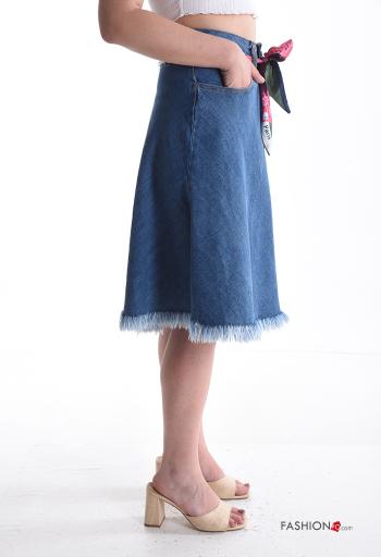 Gonna in Cotone al ginocchio denim vita alta con cintura con tasche - ph 3