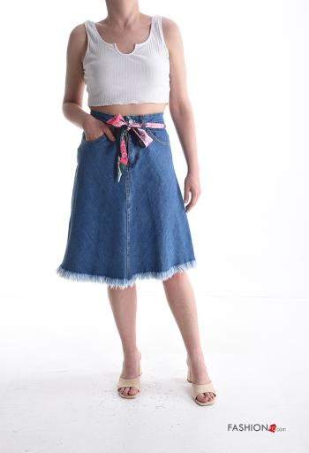 Gonna in Cotone al ginocchio denim vita alta con cintura con tasche - ph 5