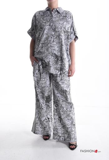 Coordinato in Cotone wide leg maniche corte con colletto Fantasia floreale con elastico con bottoni con tasche - ph 1