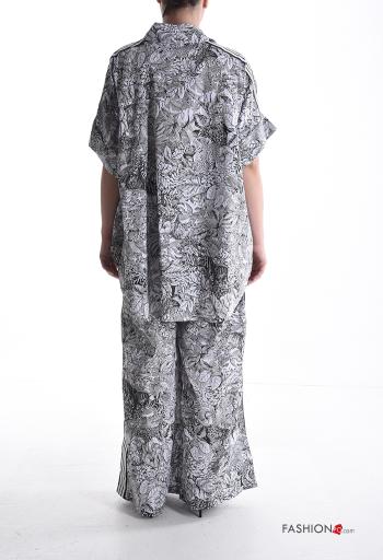 Coordinato in Cotone wide leg maniche corte con colletto Fantasia floreale con elastico con bottoni con tasche - ph 2