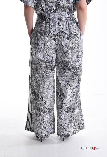 Nature-print wide leg Cotton Trousers with pockets with elastic - ph 2
