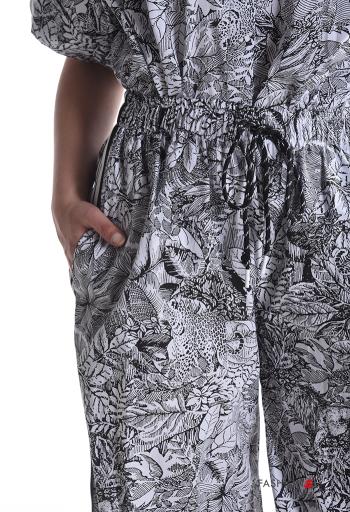 Nature-print wide leg Cotton Trousers with pockets with elastic - ph 4