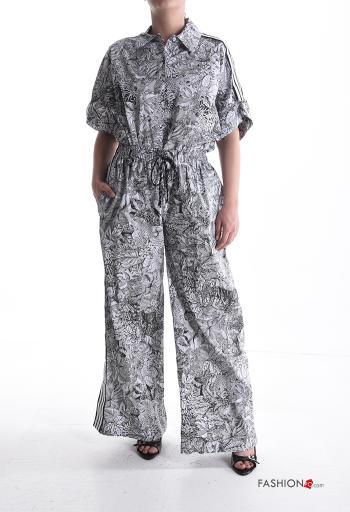 Nature-print wide leg Cotton Trousers with pockets with elastic - ph 5