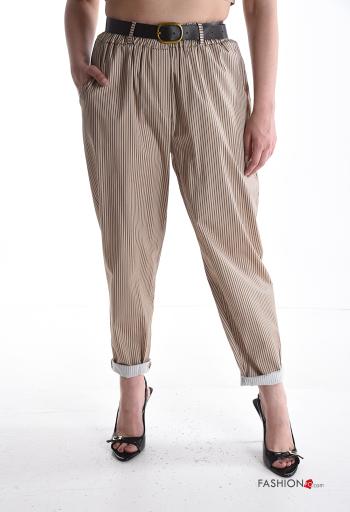 Pantalone in Cotone Fantasia righe con elastico con cintura con tasche - ph 1