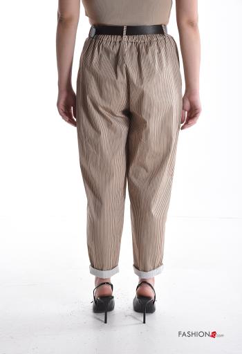 Pantalone in Cotone Fantasia righe con elastico con cintura con tasche - ph 2